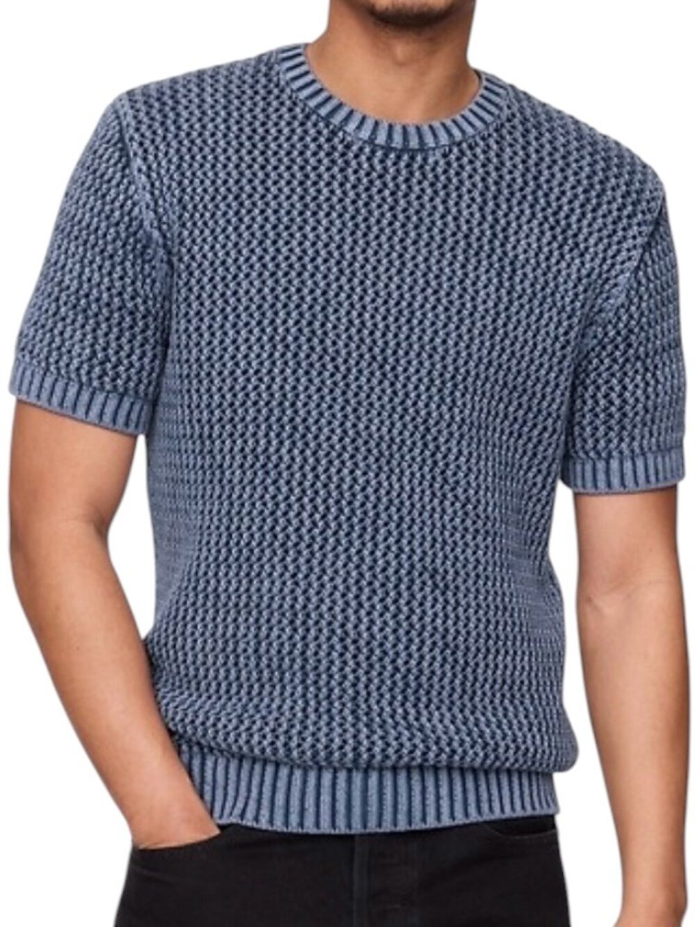 Gap Men's Crochet Mesh Short Sleeve Knit Top Slate Blue Size Small
